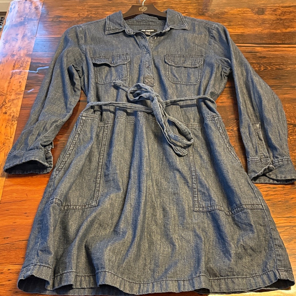 Dark Denim Dress with belted waist, size Medium.
